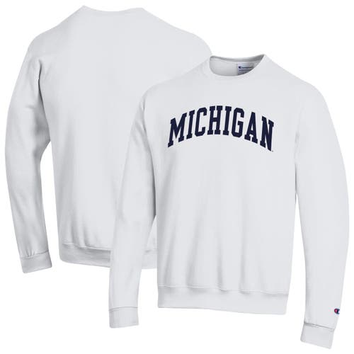 Champion White Michigan Wolverines Basic Arch Fleece Pullover Sweatshirt