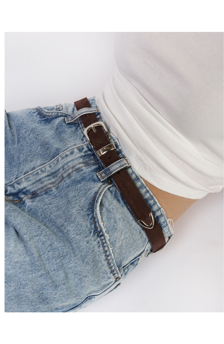 BLACK SUEDE STUDIO Western Belt, Alternate, color, Brown Suede / Silver