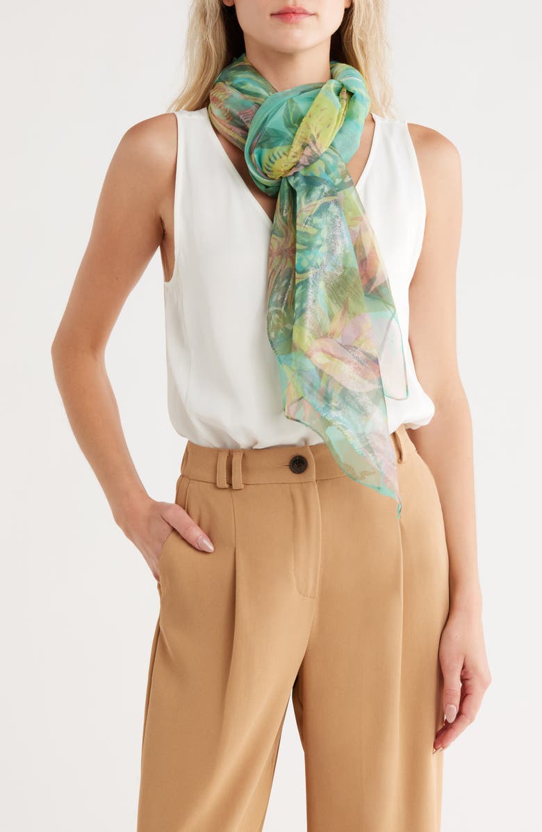 Vince Camuto Tropical Print Chiffon Scarf, Main, color, Mint Multi