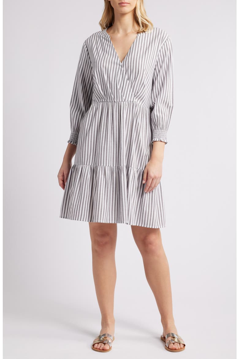 Azalea Stripe Tiered Cotton Blend Dress, Main, color, SILVER LINING
