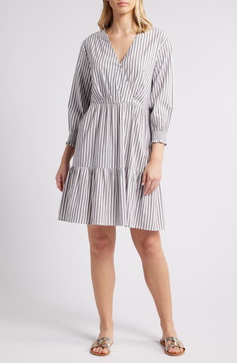 Azalea Stripe Tiered Cotton Blend Dress