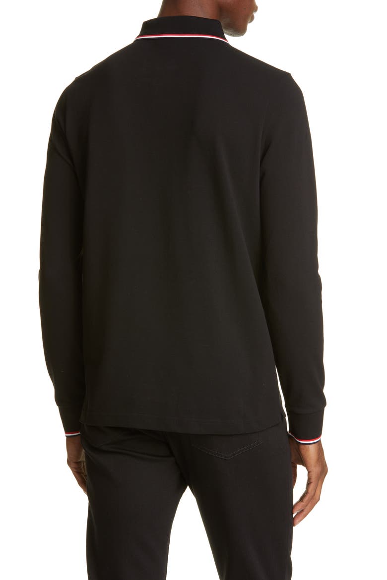 Tipped Long Sleeve Piqué Polo, Alternate, color, BLACK