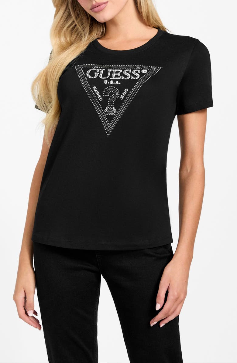 GUESS Krystal Triangle Embellished Graphic T-Shirt, Main, color, Black-Black
