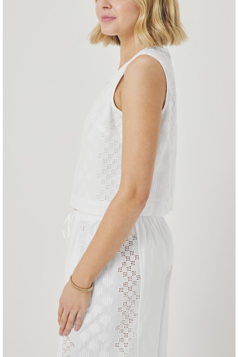Kenzie Geo Eyelet Crop Tank, Alternate, color, WHITE