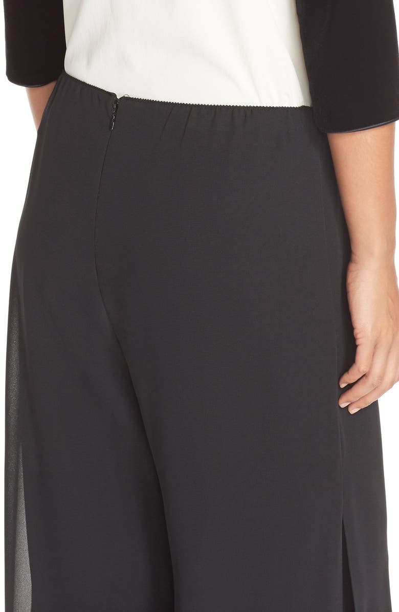 Alex Evenings Georgette Overlay Pants, Alternate, color, Black