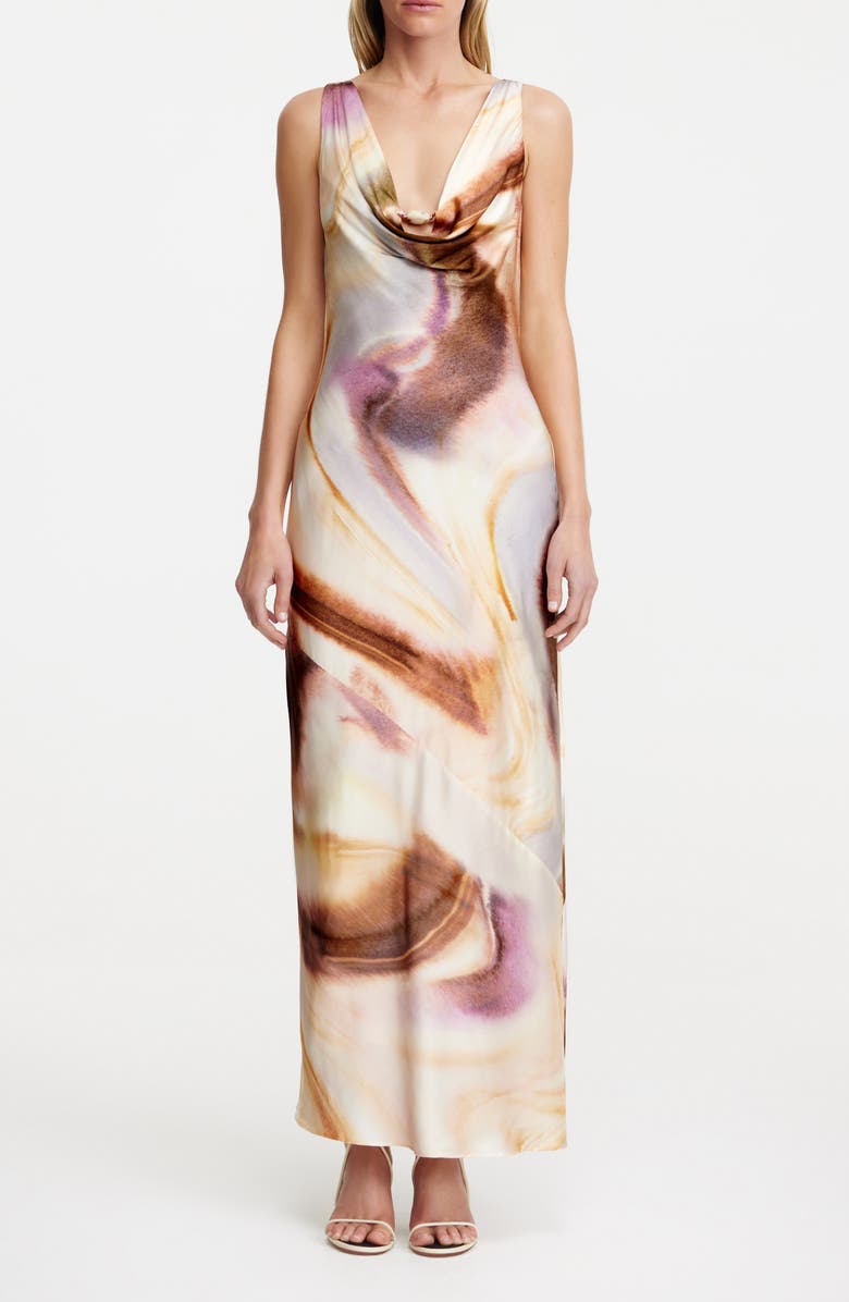 Significant Other Lacey Abstract Print Satin Maxi Dress, Main, color, Copper Watercolour