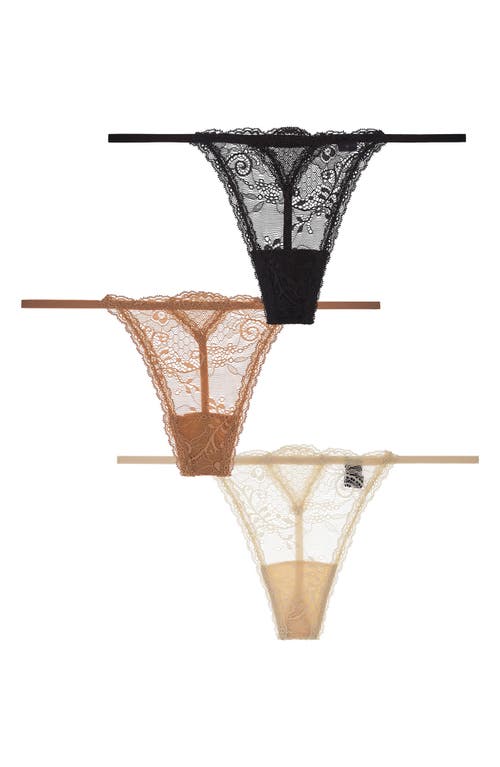 JOURNELLE Sapna Assorted 3-Pack G-String Thongs in Noir /Naturelle /Carmel 