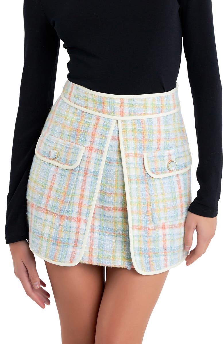 English Factory Plaid Bouclé Miniskirt, Alternate, color,