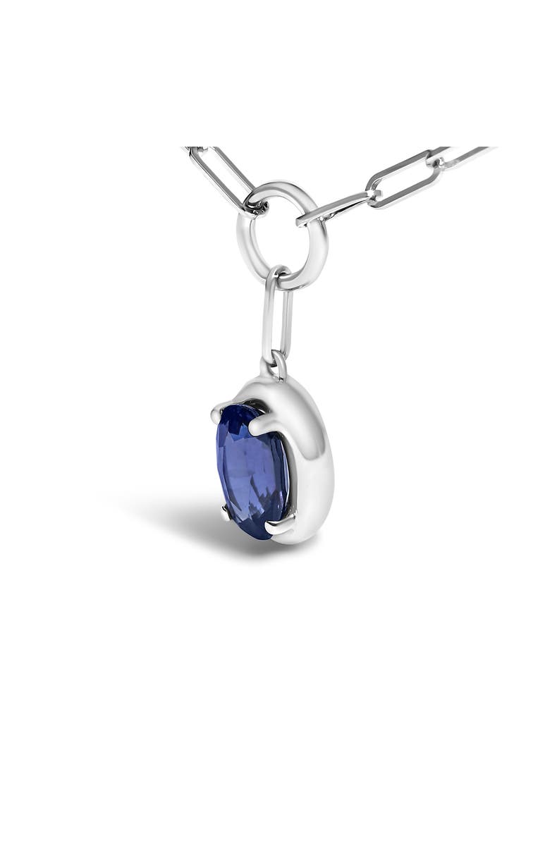Haus of Brilliance 10K White Gold Oval Blue Sapphire Solitaire Paperclip Pendant Necklace, Alternate, color, White