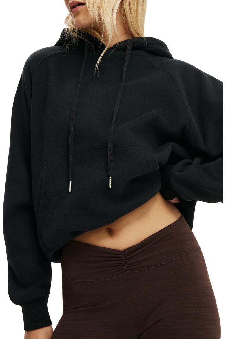 Women's Active Plush Essential Raglan Hoodie, Alternate, color, Black