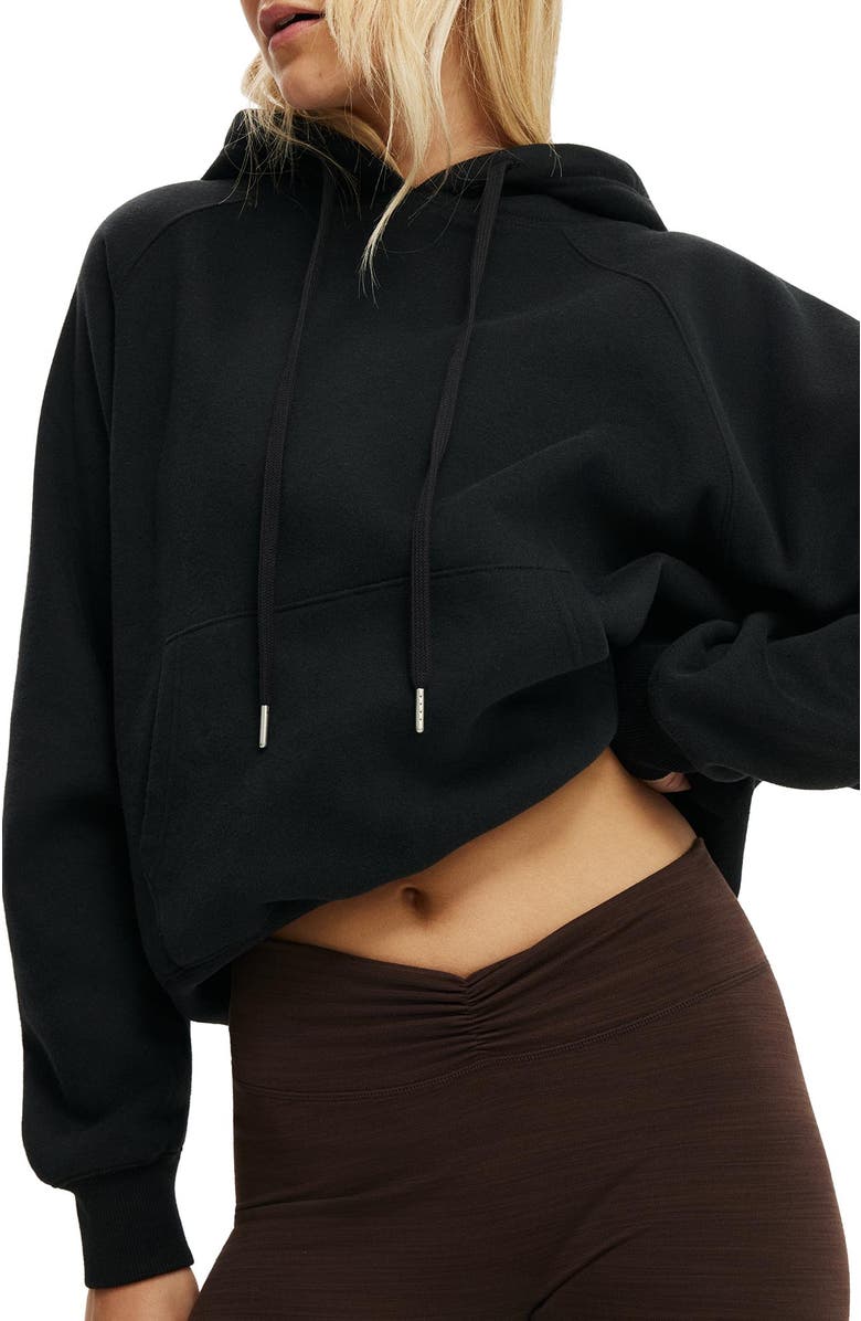COTTON ON BODY Women's Active Plush Essential Raglan Hoodie, Alternate, color, Black