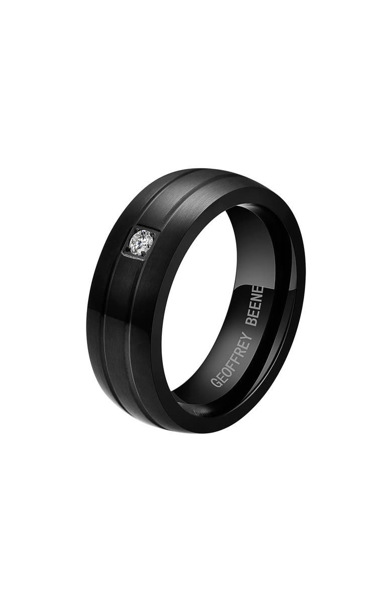 GEOFFREY BEENE Men's Brushed Stainless Steel Cubic Zirconia Band Ring, Alternate, color, Black