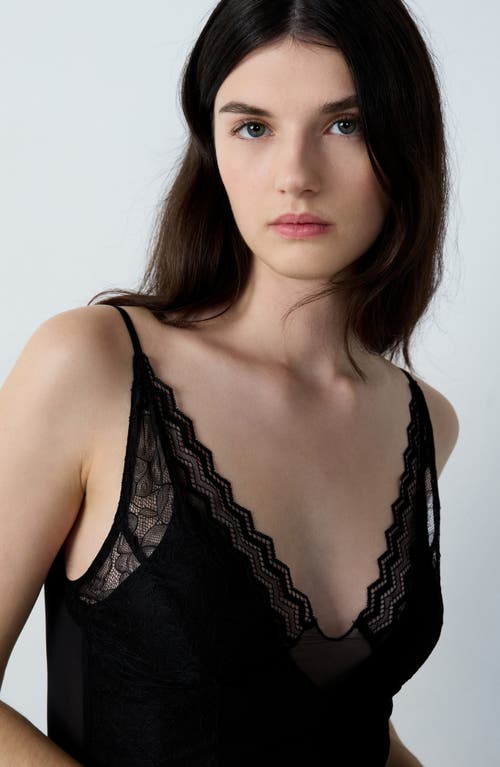 Etam Embleme Nuisette Lace Trim Mesh Nightgown In Black