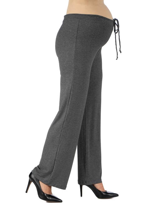 24seven Comfort Apparel Maternity Drawstring Lounge Pants In Black