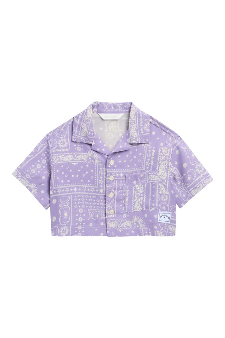 Kids' Astropaisley Cropped Camp Shirt, Main, color, LILAC OFF WHITE