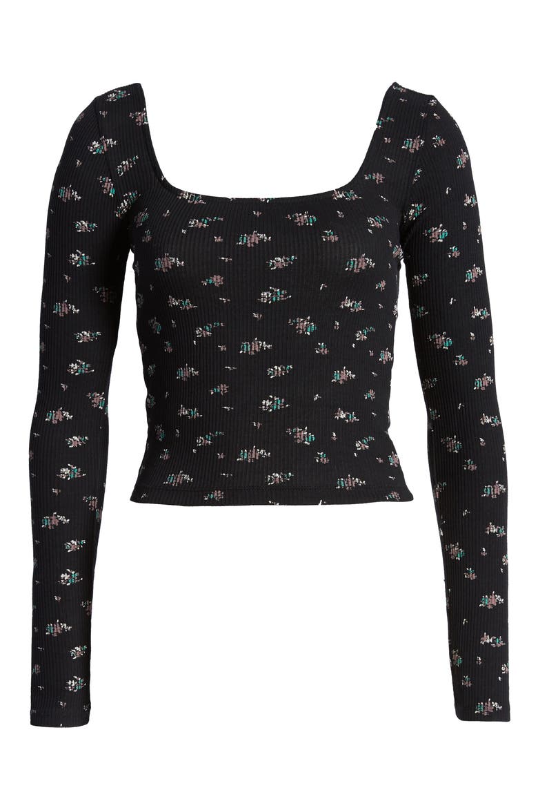 Ditsy Print Ribbed Top, Alternate, color, BLACK
