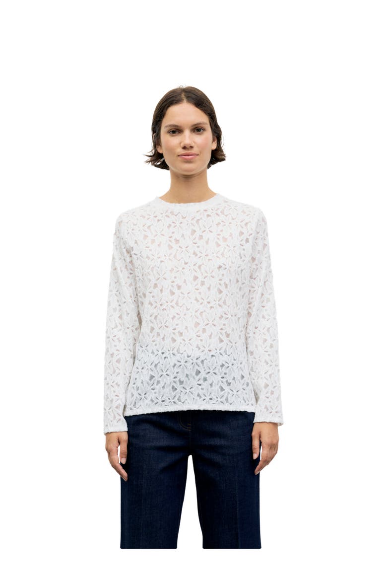 Long Sleeve Lace Detail T-Shirt, Main, color, Ecru