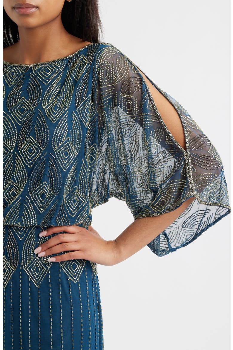 Beaded Cold Shoulder Cocktail Dress, Alternate, color, PEACOCK 406