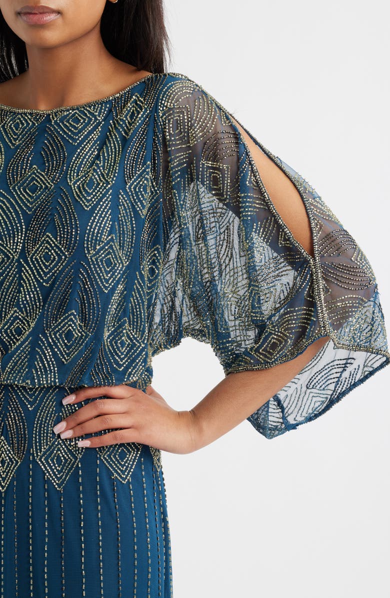 Pisarro Nights Beaded Cold Shoulder Cocktail Dress, Alternate, color, Peacock 406