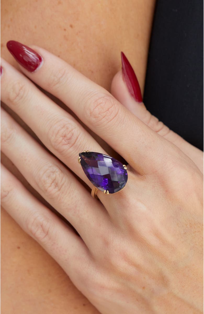 SAVVY CIE JEWELS Amethyst Pear Statement Ring, Alternate, color, Metallic Gold