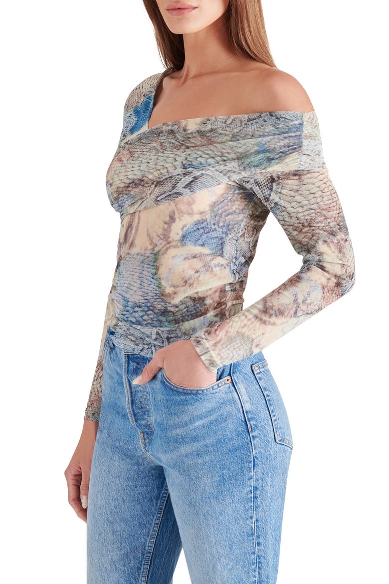Pacie One-Shoulder Mesh Top, Alternate, color, BLUE MULTI