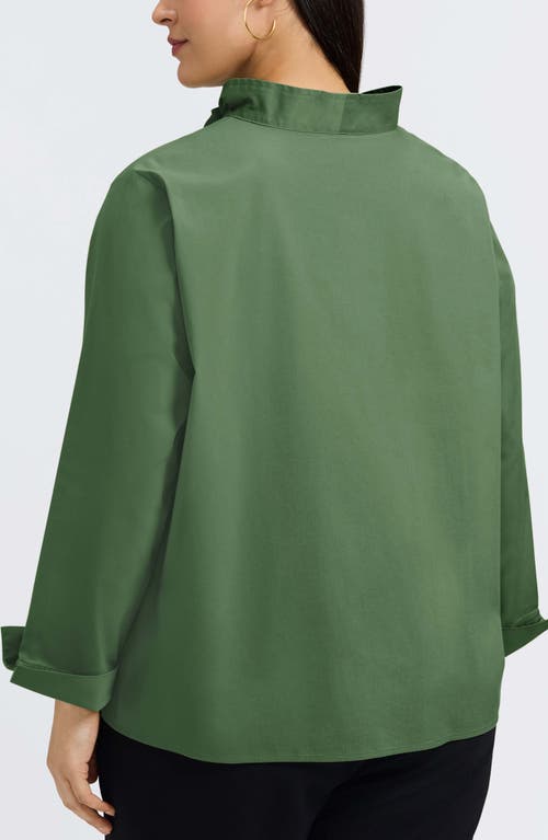 Foxcroft Tammy Ruffle Collar Cotton Blend Top In Green