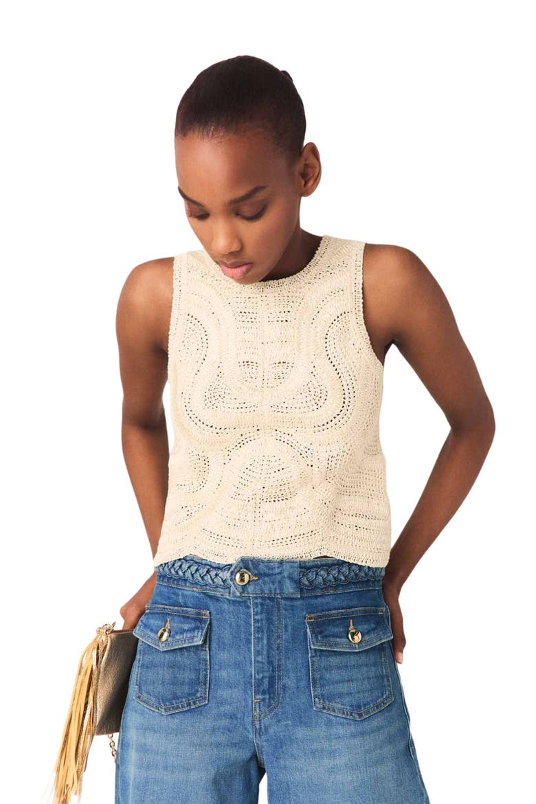 Sleeveless crochet-knit top, Main, color, Beige