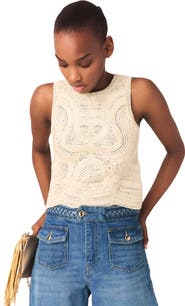 maje Sleeveless crochet-knit top