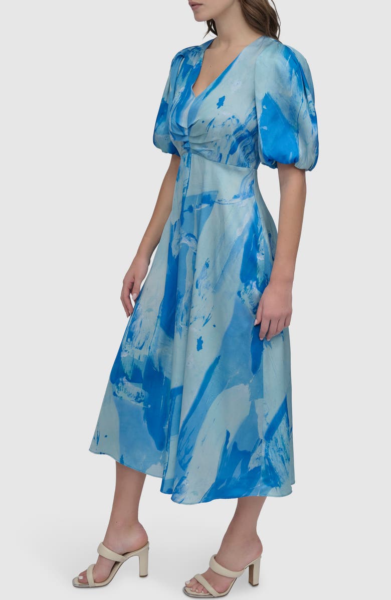 DKNY Print Puff Sleeve Midi Dress, Alternate, color, 