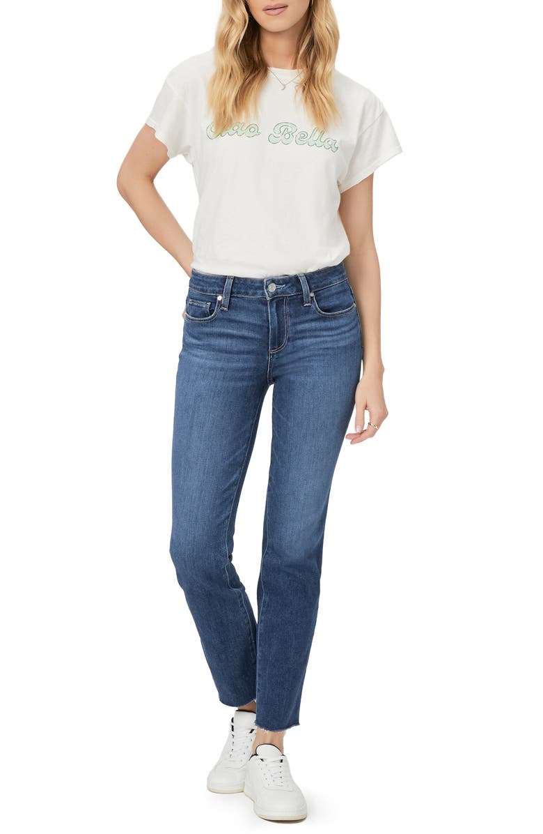 PAIGE Amber Raw Hem Mid Rise Straight Leg Jeans, Alternate, color, Villa