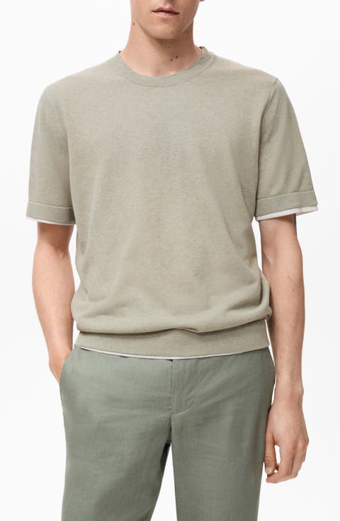 Contrast Trim Cotton Blend T-Shirt