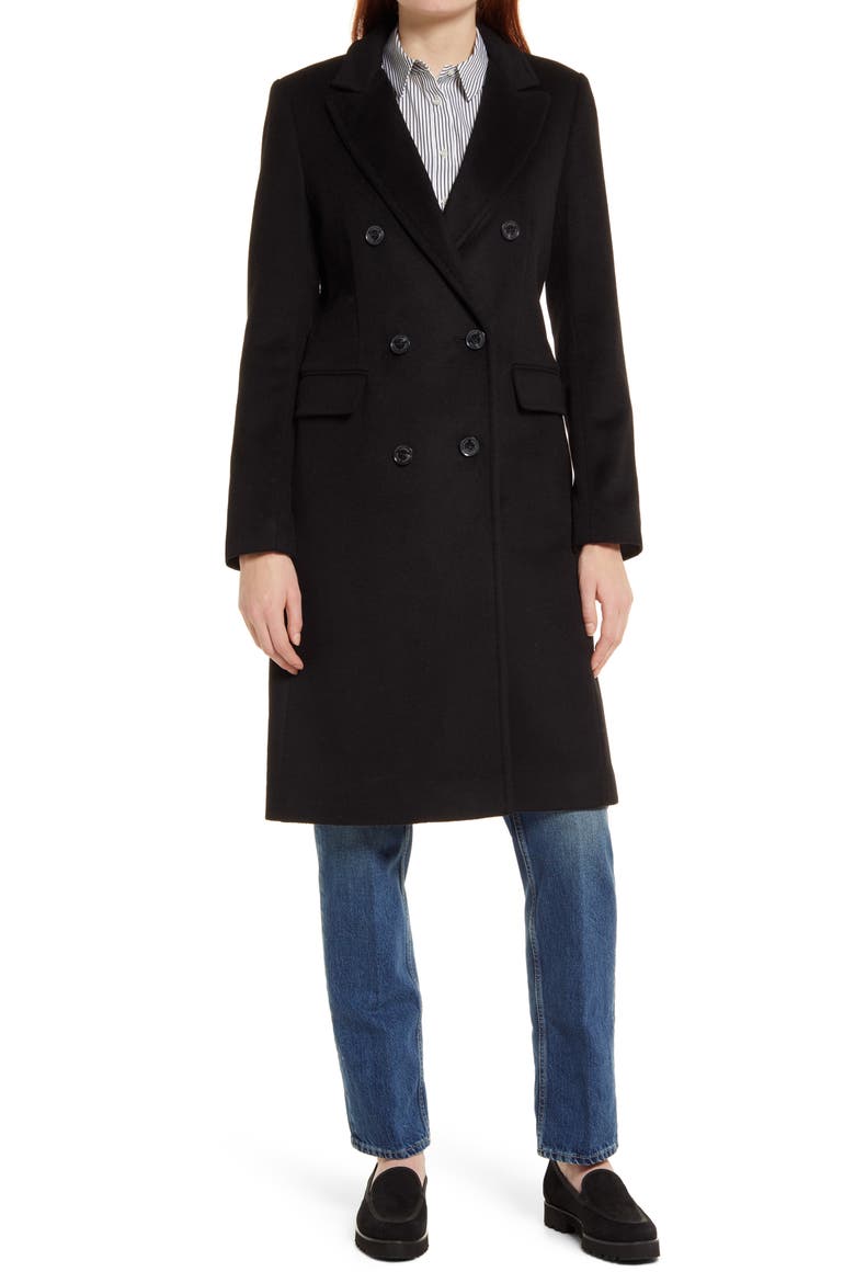 Double Breasted Wool Blend Coat, Main, color, BLACK