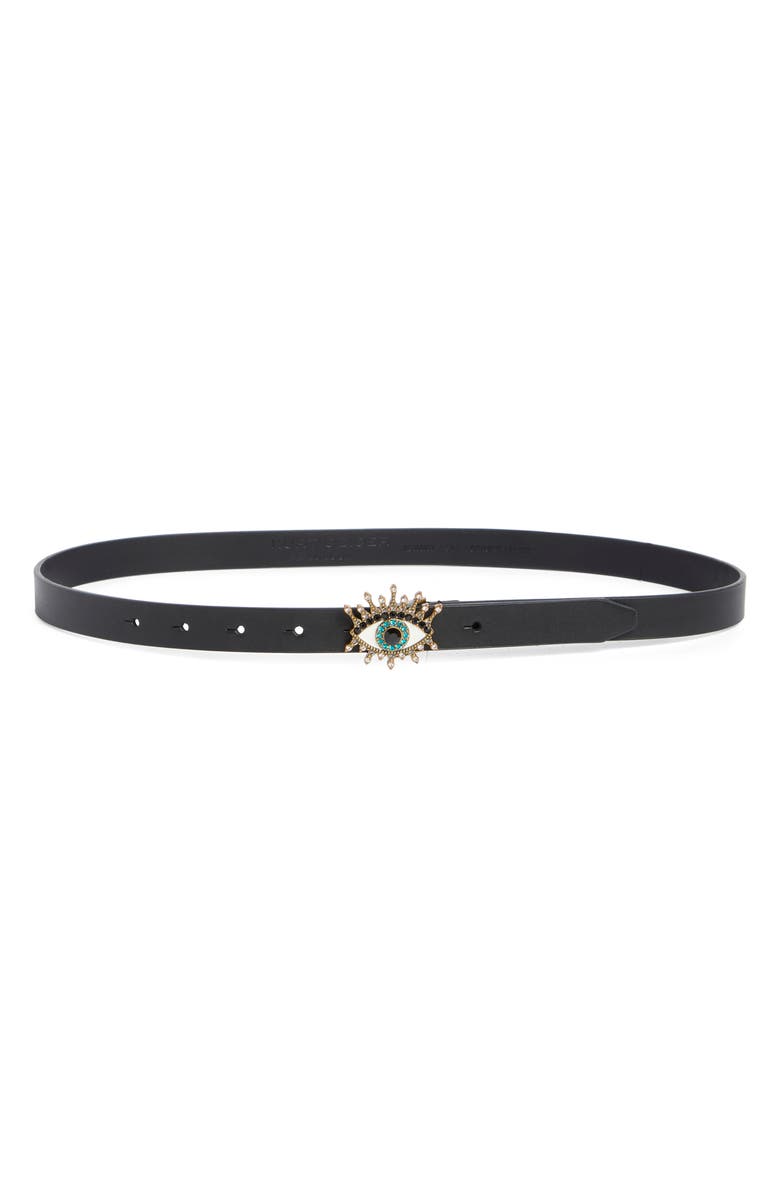 Kurt Geiger London Evil Eye Leather Belt, Main, color, Black