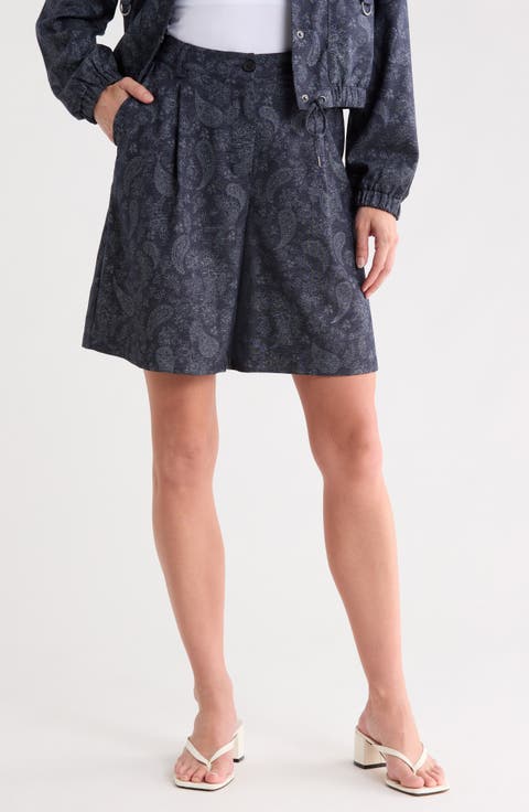Pleated Stretch Bermuda Shorts