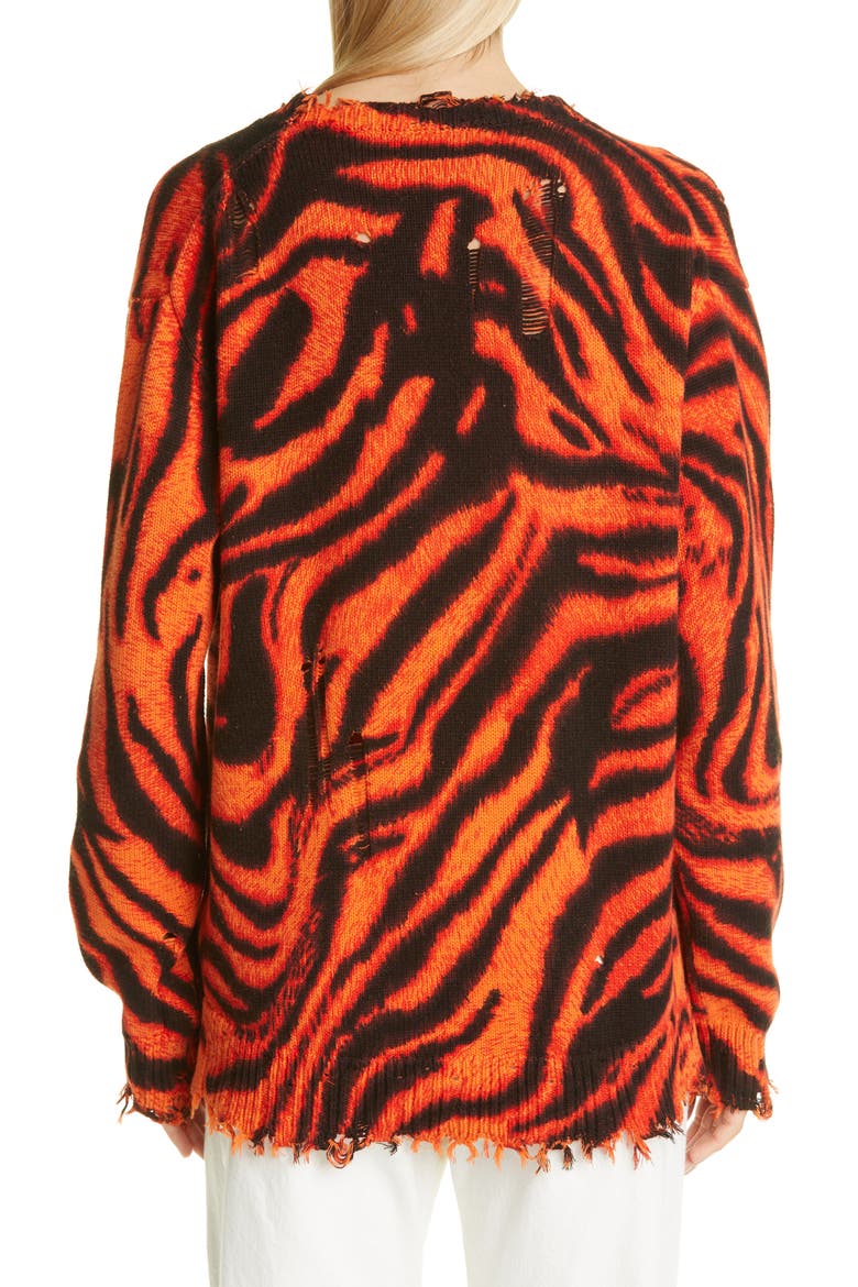 Zebra Print Distressed Oversize Cotton Cardigan, Alternate, color, ORANGE ZEBRA
