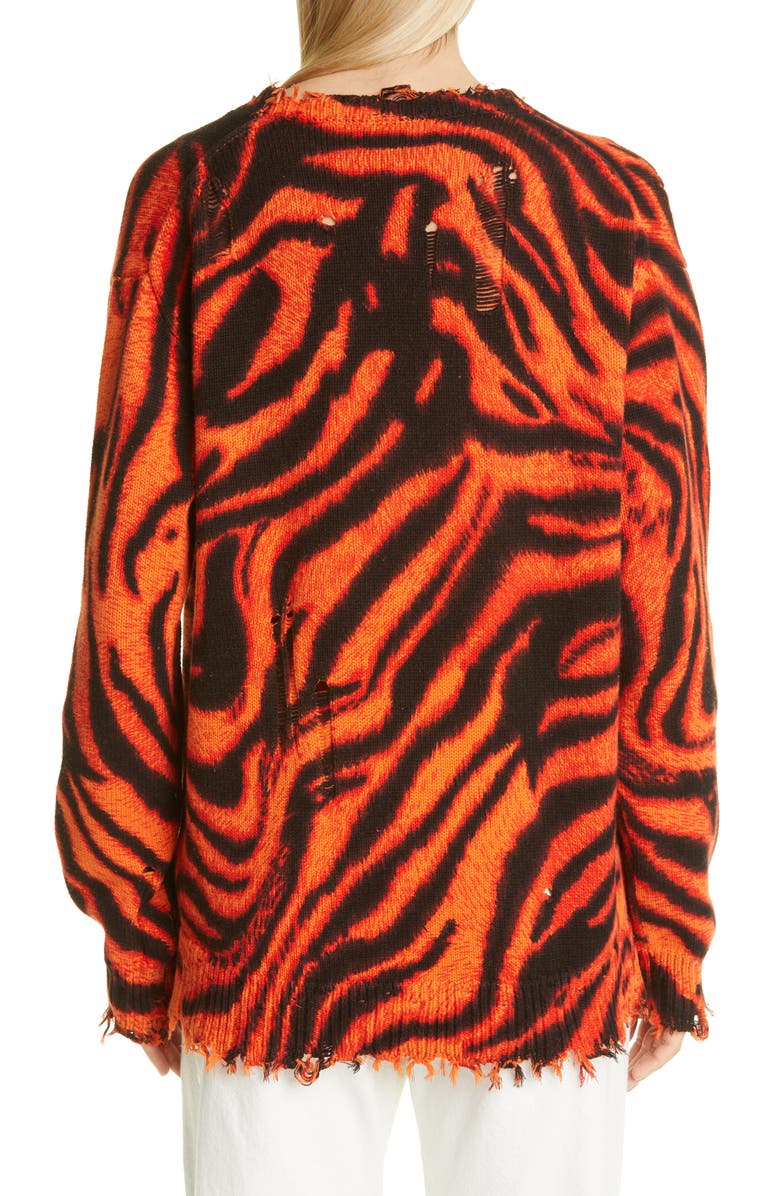 R13 Zebra Print Distressed Oversize Cotton Cardigan, Alternate, color,