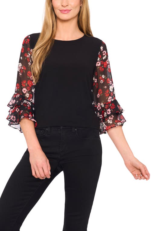 Cece Ruffle Sleeve Top In Black