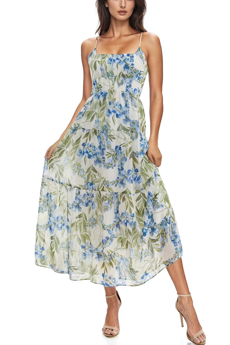 Floral Tiered Maxi Sundress, Alternate, color, IVORY/ BLUE