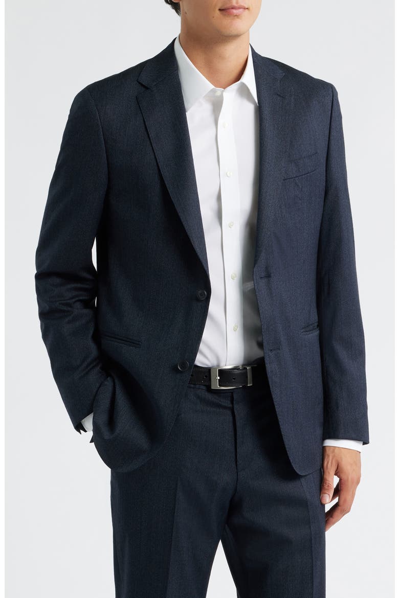 Huge Slim Fit Blue Mélange Stretch Wool Blend Suit, Alternate, color, DARK BLUE