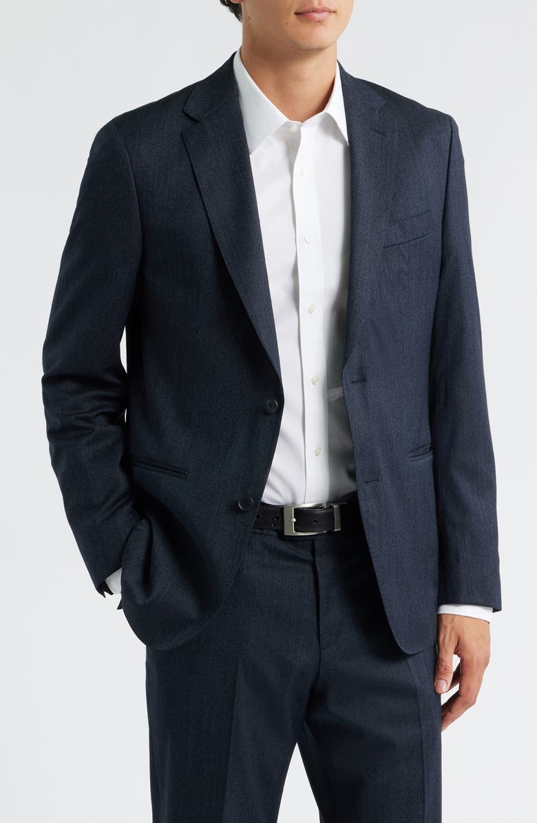 BOSS Huge Slim Fit Blue Mélange Stretch Wool Blend Suit, Alternate, color, Dark Blue