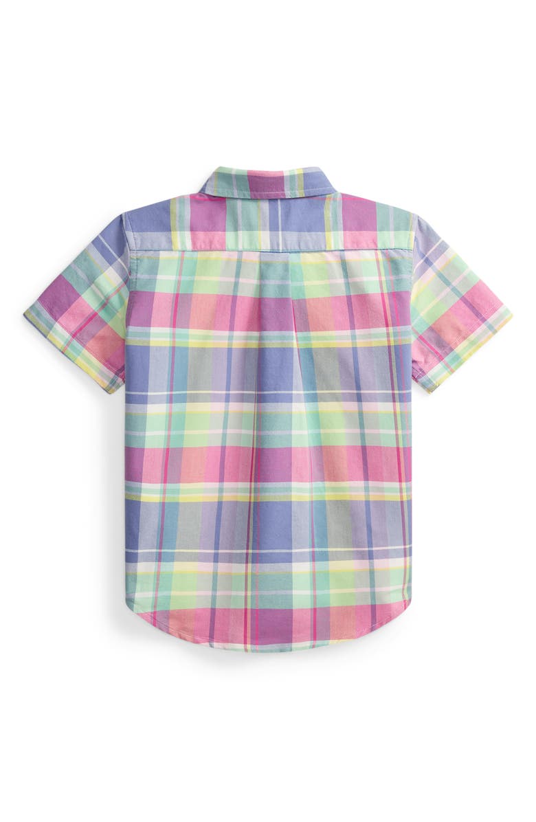 Polo Ralph Lauren Kids' Classic Plaid Short Sleeve Cotton Button-Down Shirt, Alternate, color, Jewel Blue Raspberry Multi
