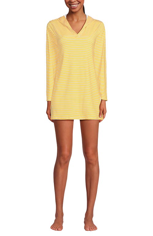 LANDS' END LANDS' END COTTON JERSEY LONG SLEEVE HOODED SWIM COVER-UP DRESS 