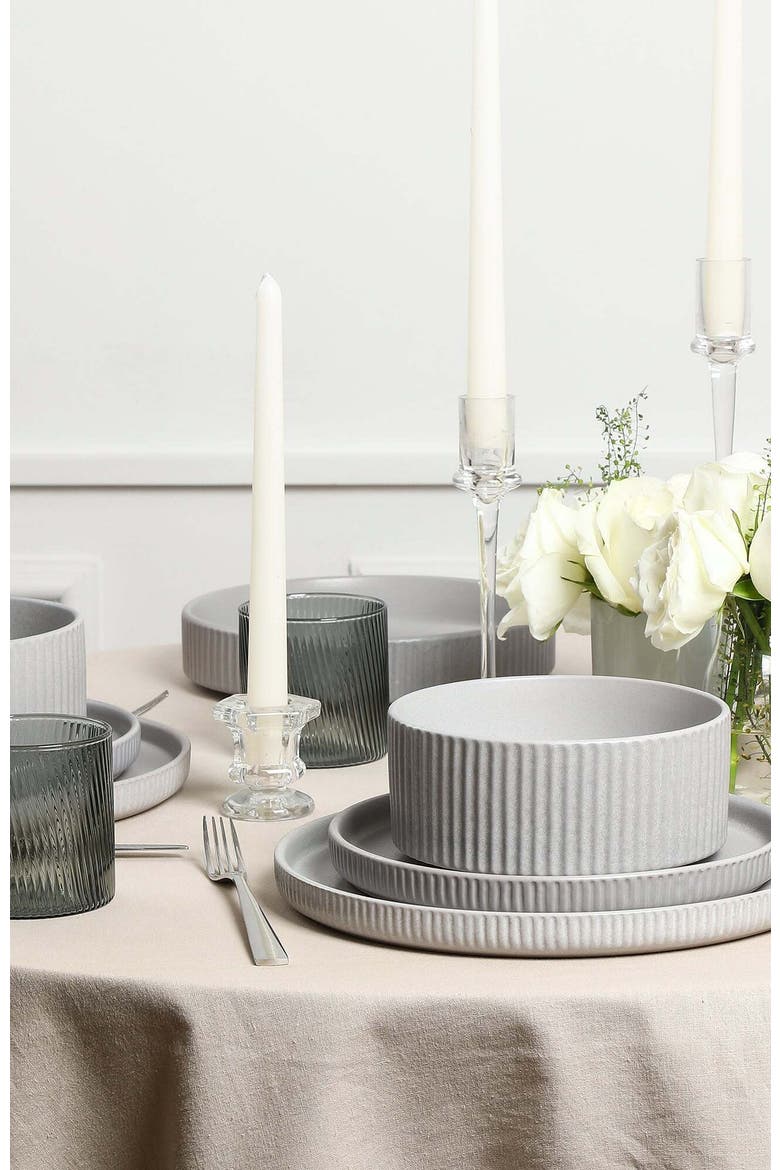 Haven Stoneware 16-Piece Dinnerare Set with Glasses, Alternate, color, Grey 12-piece