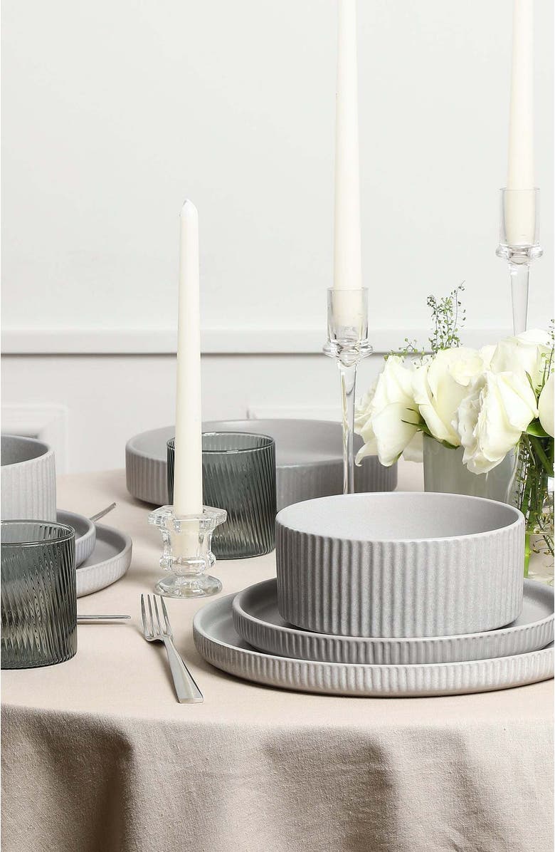 Stone Lain Haven Stoneware 32-Piece Dinnerare Set with Glasses, Alternate, color, Grey 12-Piece