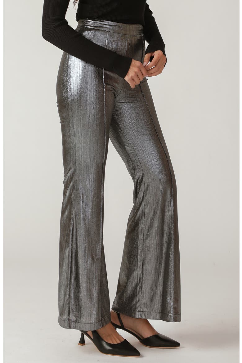 Shiny High Waist Flare Pants, Alternate, color, SILVER