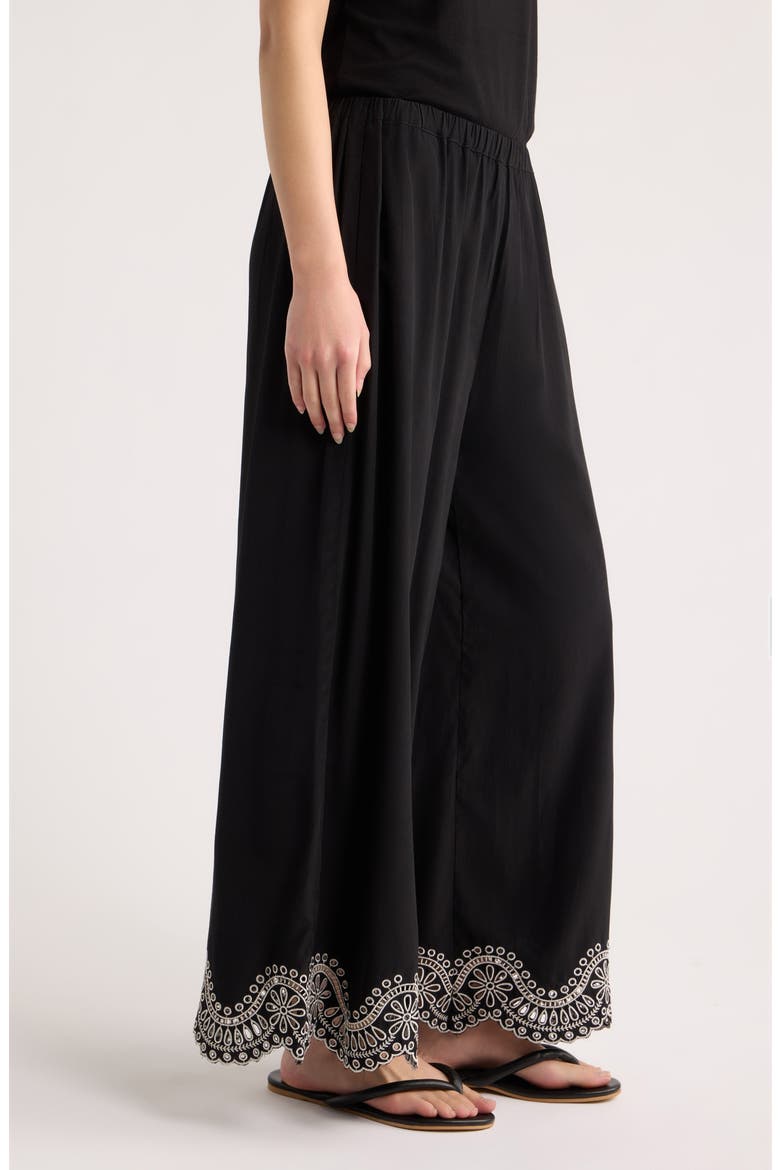 Isaly Embroidered Wide Leg Pants, Alternate, color, BLACK