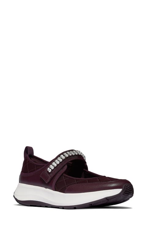 F-Mode Flow Crystal Strap Quilted Mary Jane Sneaker