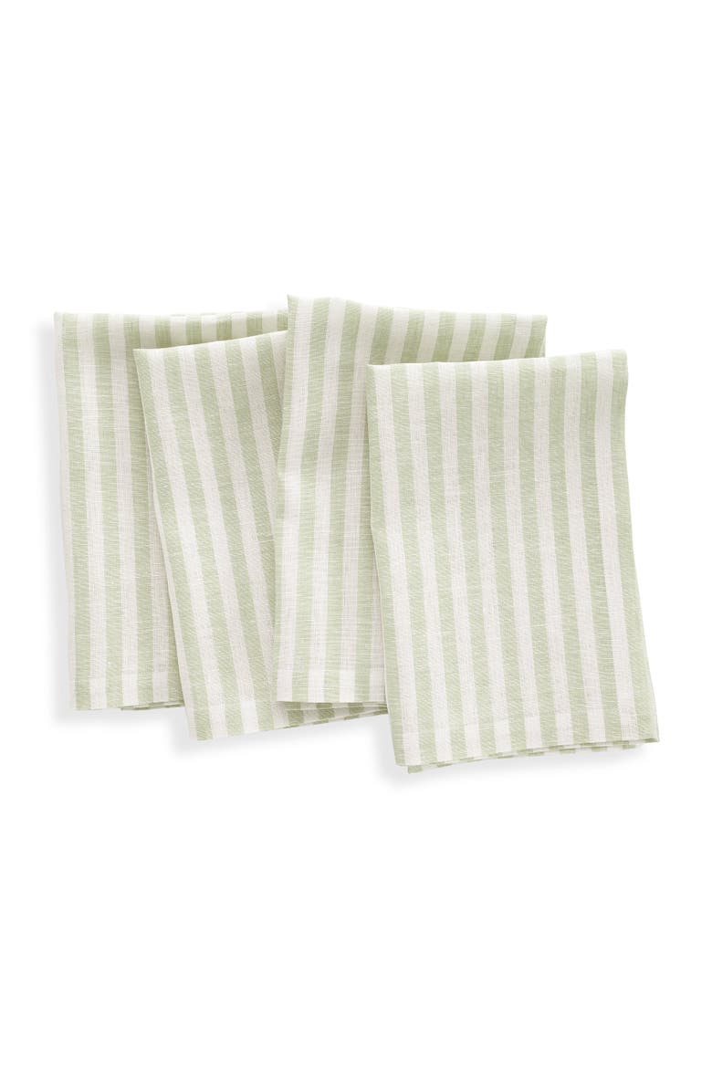 Linen Dinner Napkins - Amalfi Stripe, 20" x 20" Inch, Main, color, Sage and White