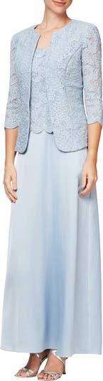 Alex Evenings Embroidered Lace Mock Two-Piece Gown with Jacket
