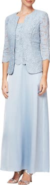 Alex Evenings Embroidered Lace Mock Two-Piece Gown with Jacket